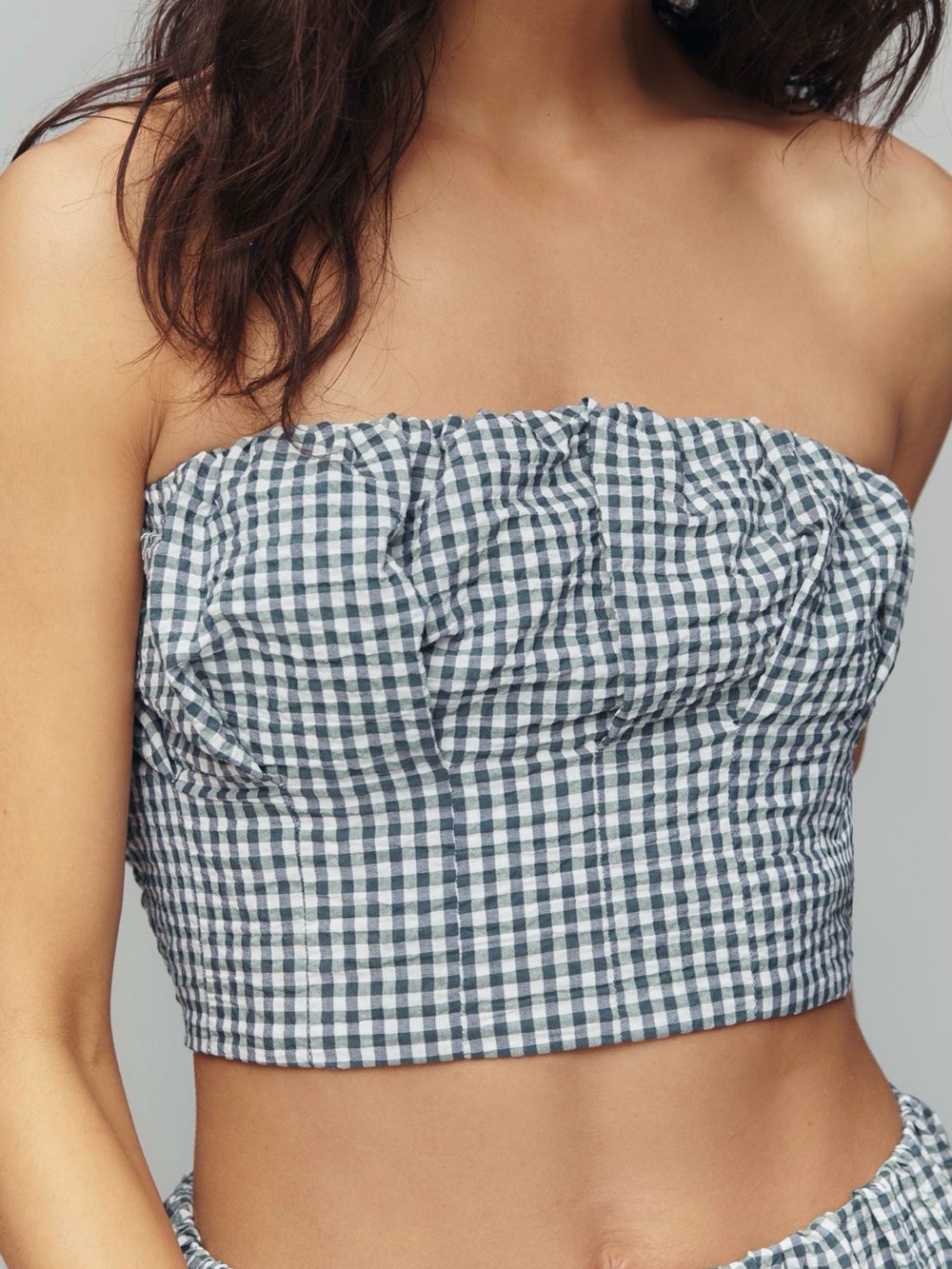 EUC Anthropologie Maeve Blue and Green Gingham Strapless Bustier Top